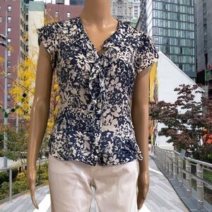Banana Republic Vintage Floral Silk Blend Ruffle Blouse